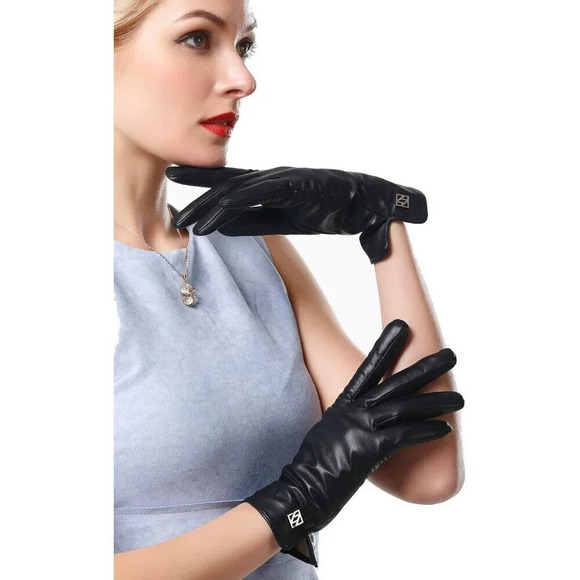❤️Women's Black Italian Leather Gloves Lambskin Winter Comfort Gloves - Picture 3 of 8